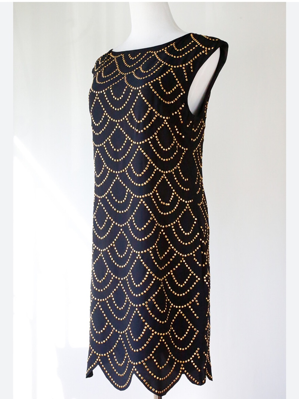 Trina Turk Black Shift Dress with Gold Stud Pattern